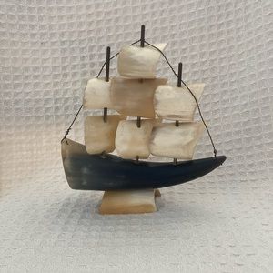 Vintage Unique Decorative Ship Made From Genuine Horn Marked 1979